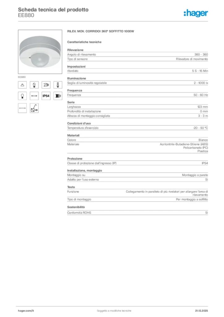 Immagine Hager Scheda tecnica del prodotto EE880 | Hager Italia