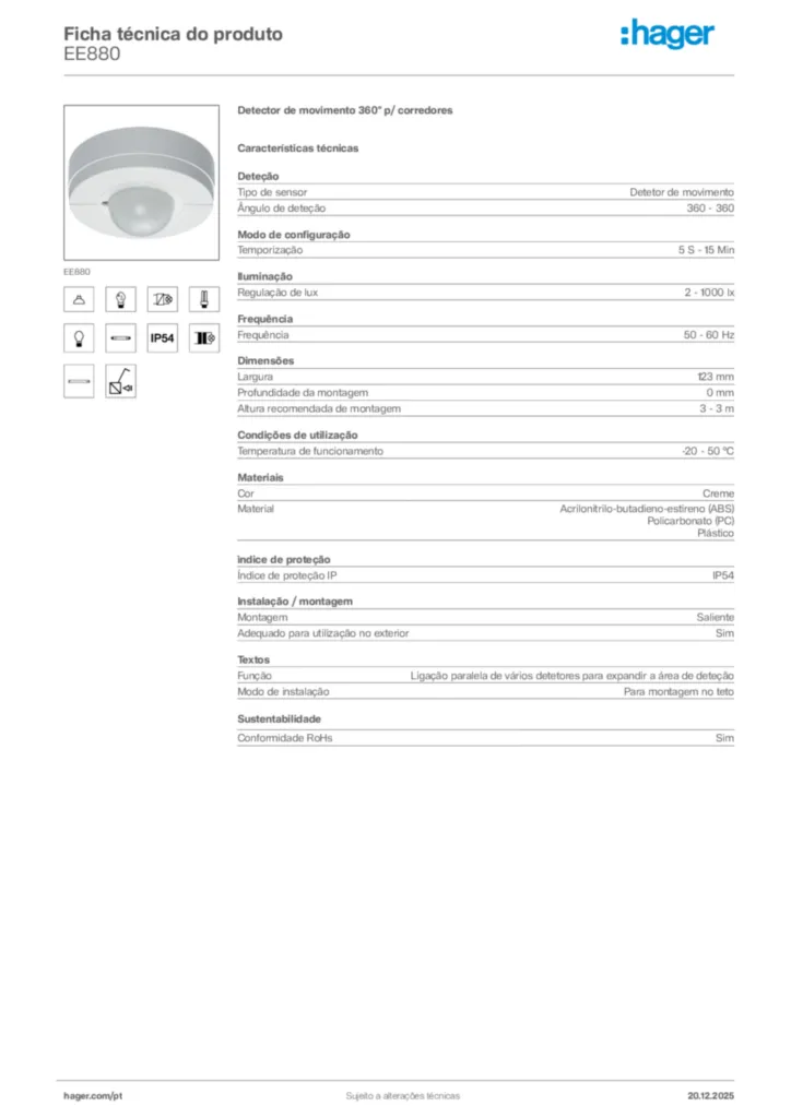 Imagem Hager Ficha técnica do produto EE880 | Hager Portugal