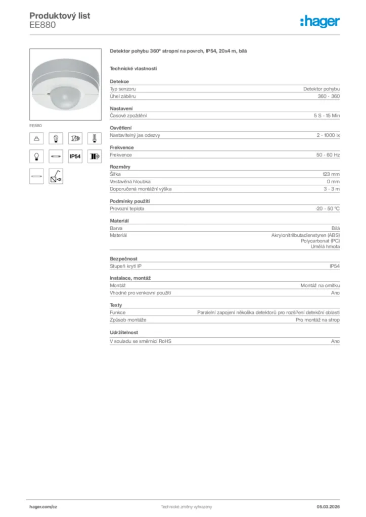 Obrázek Hager Product data sheet EE880 | Hager