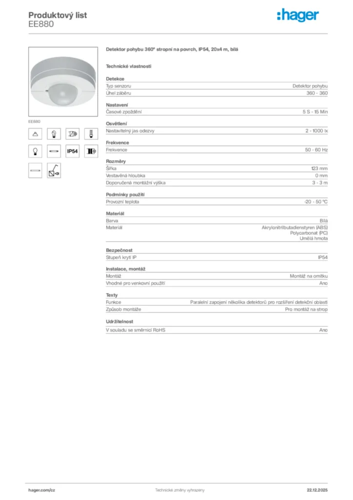 Obrázek Hager Produktový list EE880 | Hager