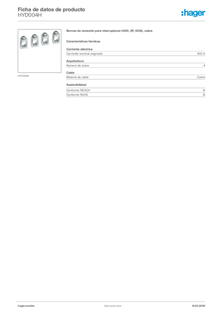 Imagen Hager Ficha de datos de producto HYD004H | Hager España