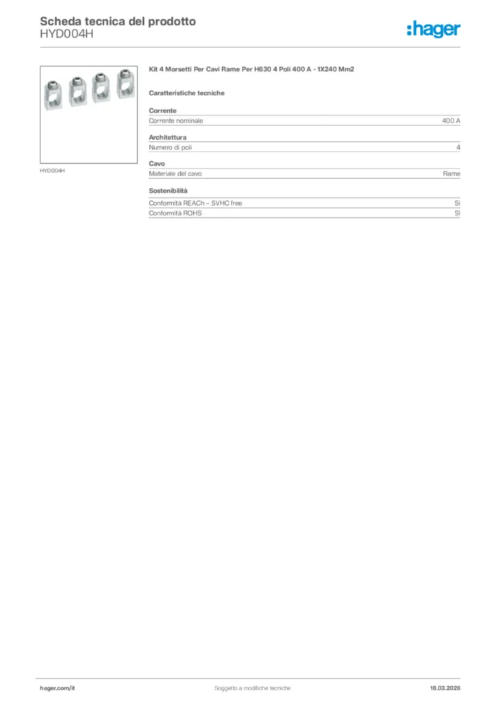 Immagine Hager Scheda tecnica del prodotto HYD004H | Hager Italia