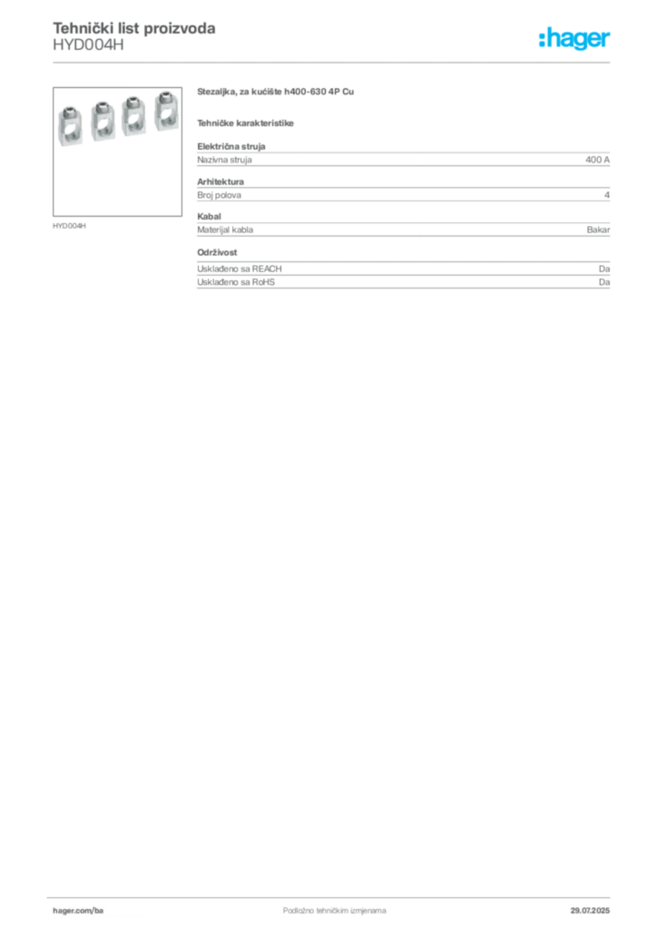 Slika Hager Product data sheet HYD004H  | Hager