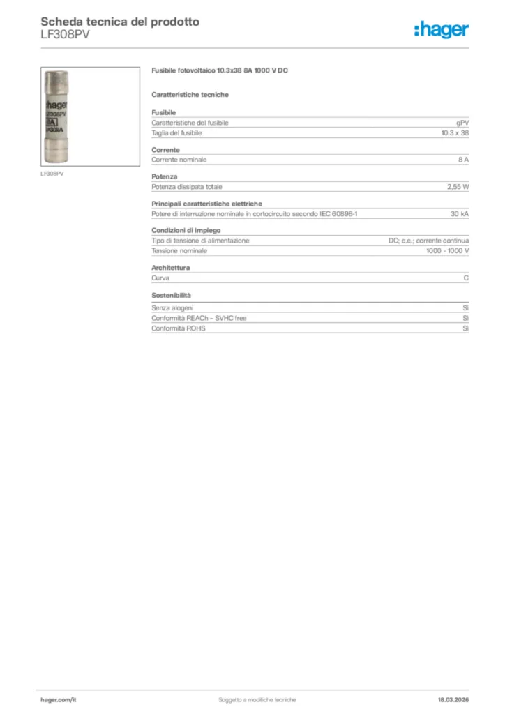 Immagine Hager Scheda tecnica del prodotto LF308PV | Hager Italia