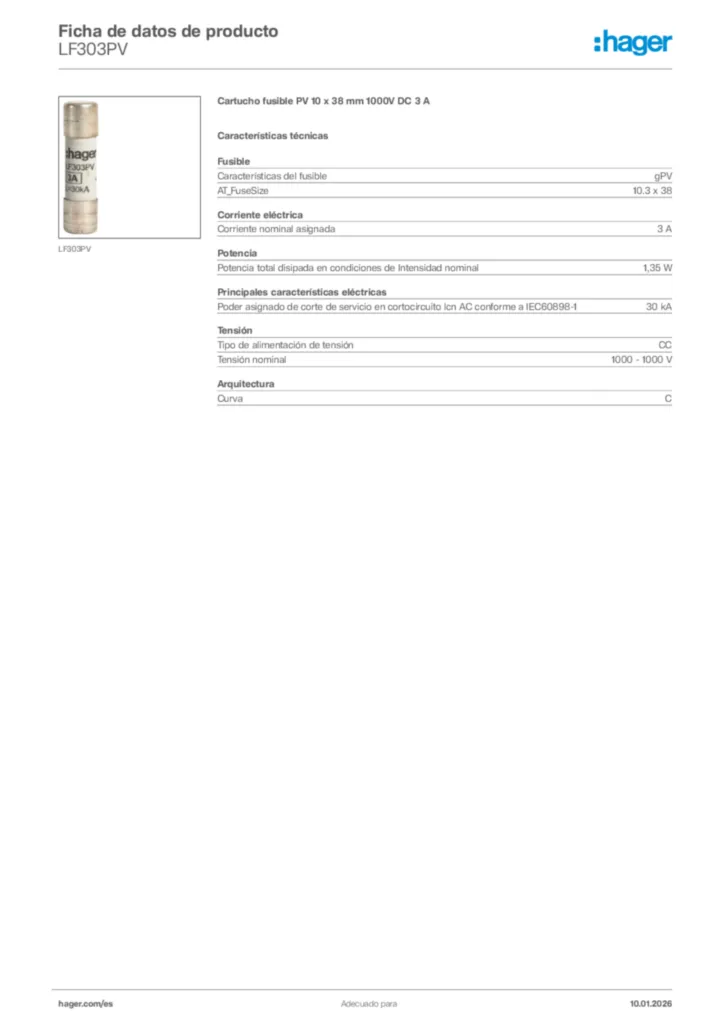 Imagen Hager Ficha de datos de producto LF303PV | Hager España