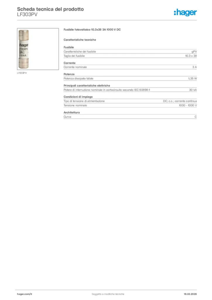 Immagine Hager Scheda tecnica del prodotto LF303PV | Hager Italia