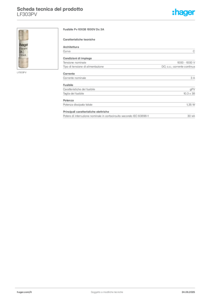 Immagine Hager Scheda tecnica del prodotto LF303PV | Hager Italia