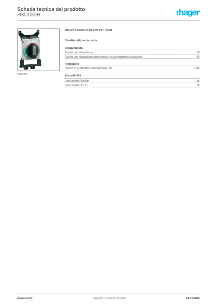 Immagine Hager Scheda tecnica del prodotto HXD030H | Hager Italia