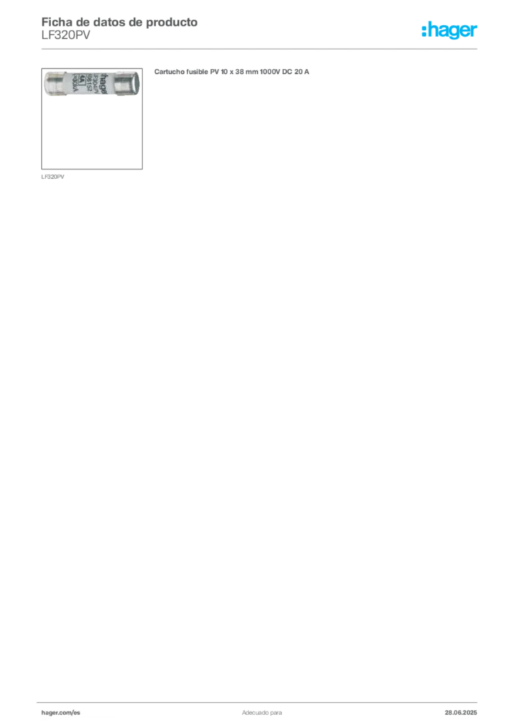 Imagen Hager Ficha de datos de producto LF320PV | Hager España