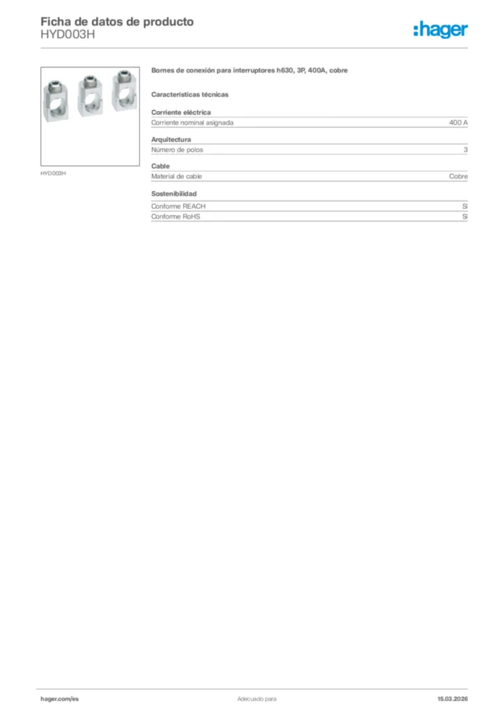 Imagen Hager Ficha de datos de producto HYD003H | Hager España