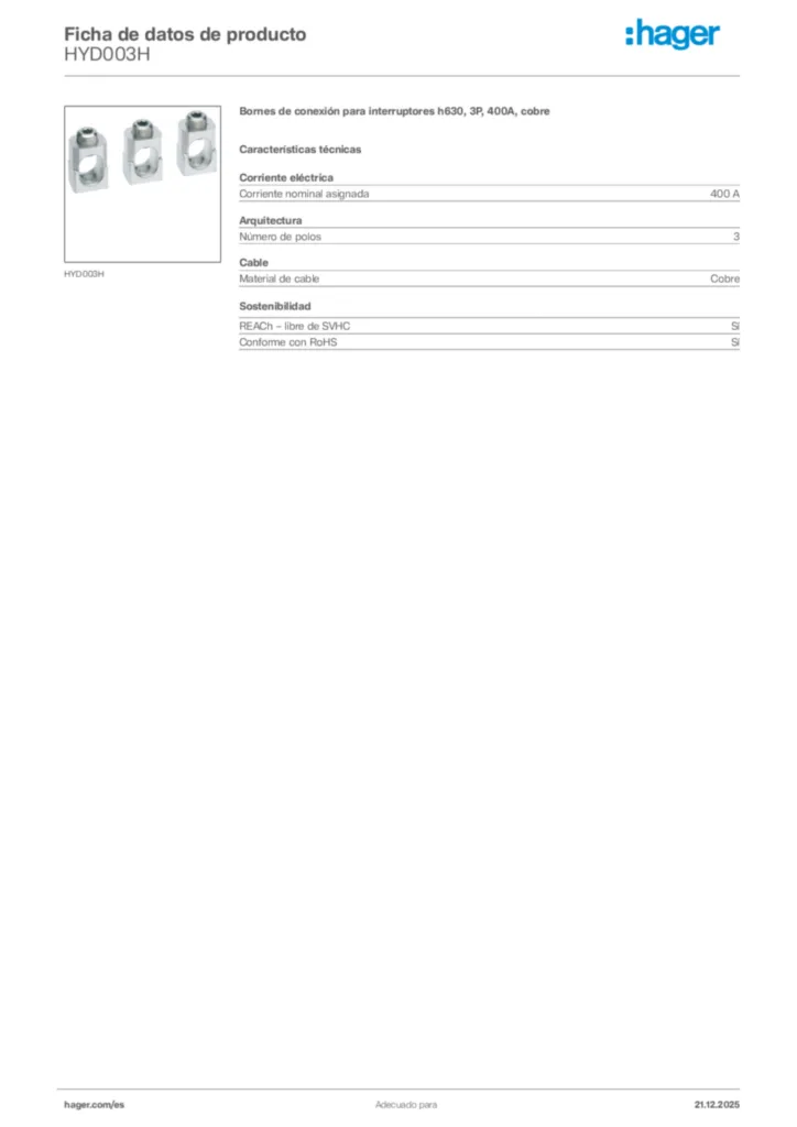 Imagen Hager Ficha de datos de producto HYD003H | Hager España