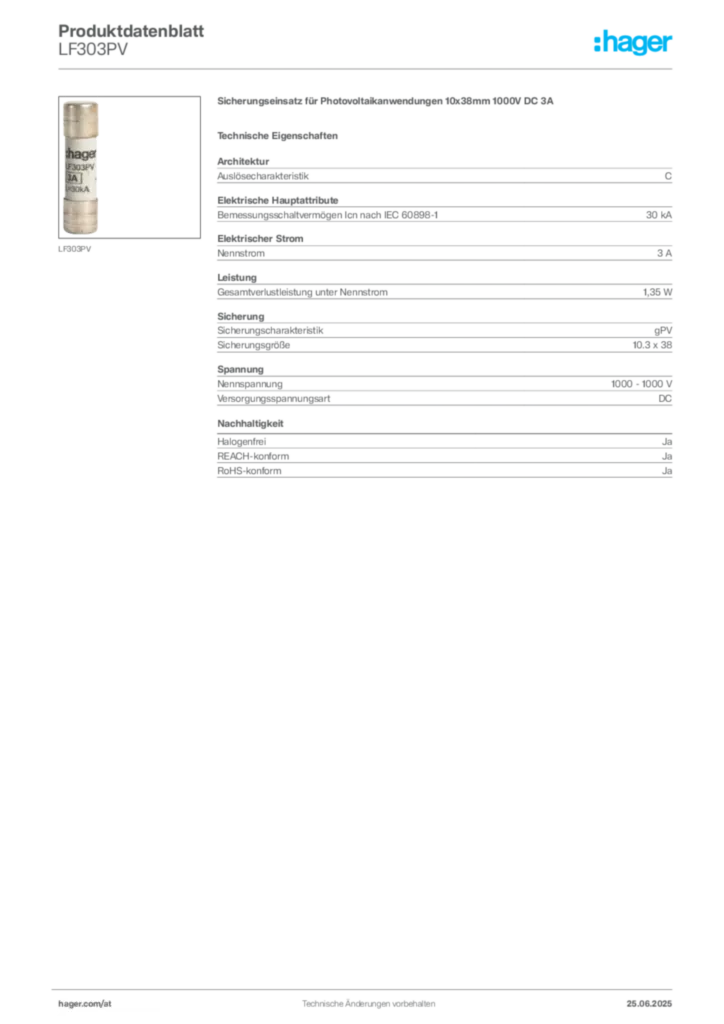 Bild Hager Produktdatenblatt LF303PV | Hager Deutschland
