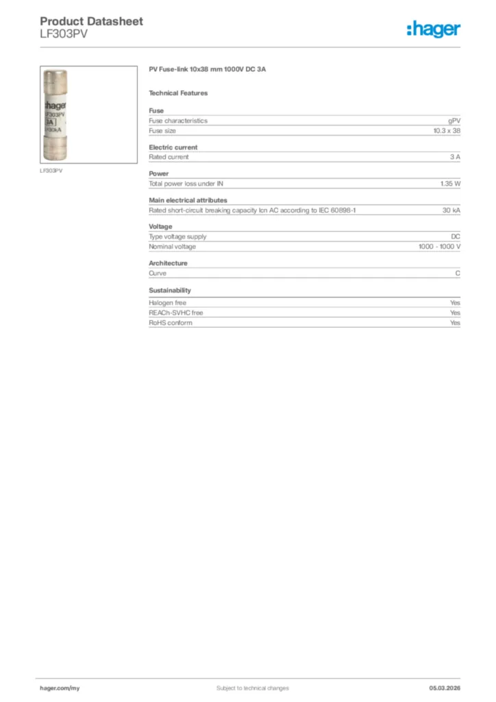 Image Hager Product data sheet LF303PV  | Hager