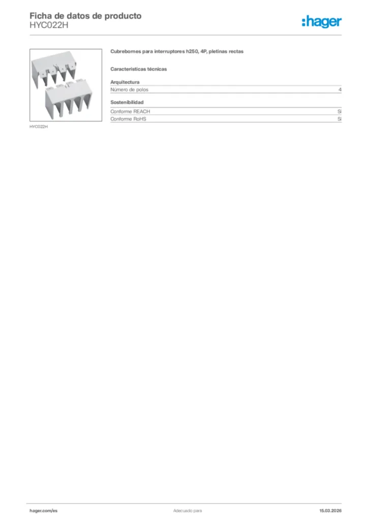 Imagen Hager Ficha de datos de producto HYC022H | Hager España