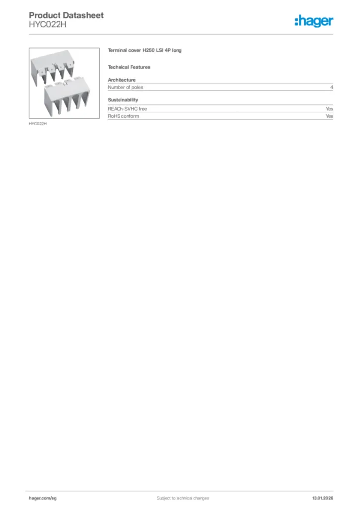 Image Hager Product data sheet HYC022H  | Hager