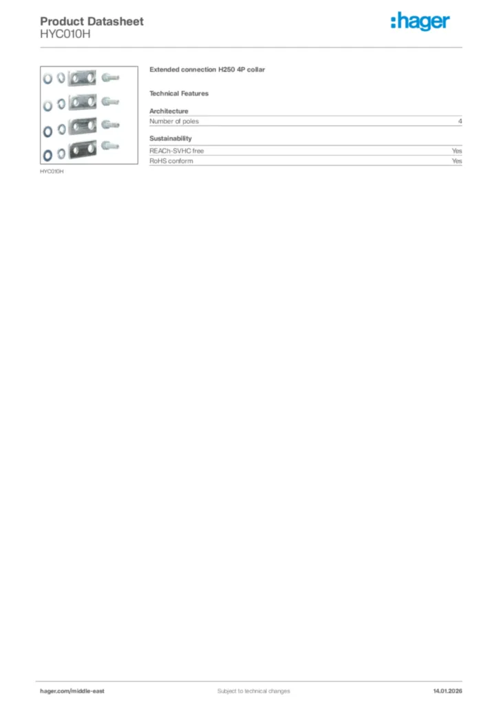 Image Hager Product data sheet HYC010H  | Hager