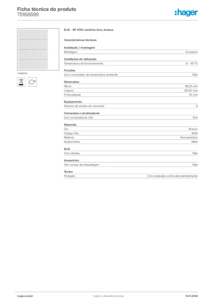 Imagem Hager Ficha técnica do produto 75168699 | Hager Portugal
