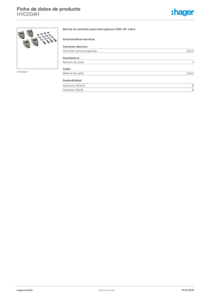 Imagen Hager Ficha de datos de producto HYC004H | Hager España