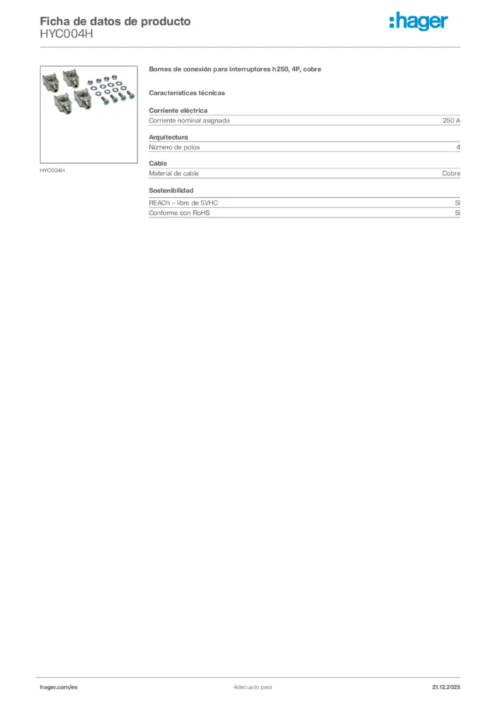 Imagen Hager Ficha de datos de producto HYC004H | Hager España