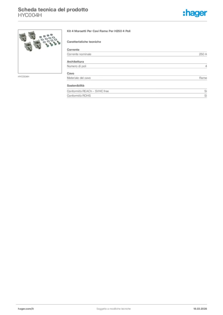Immagine Hager Scheda tecnica del prodotto HYC004H | Hager Italia