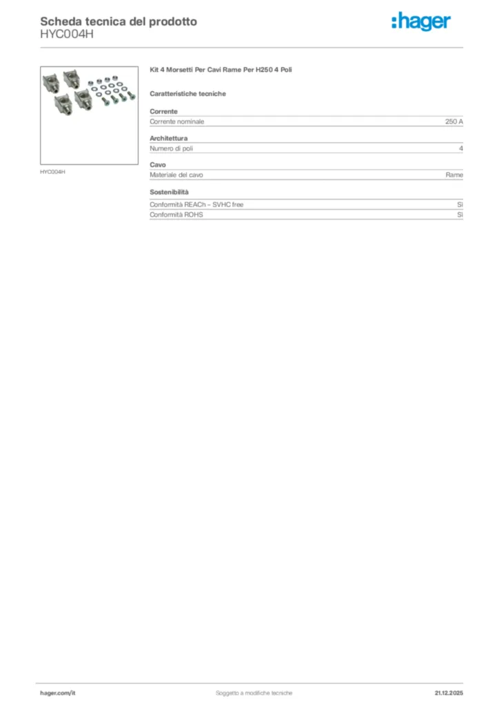 Immagine Hager Scheda tecnica del prodotto HYC004H | Hager Italia