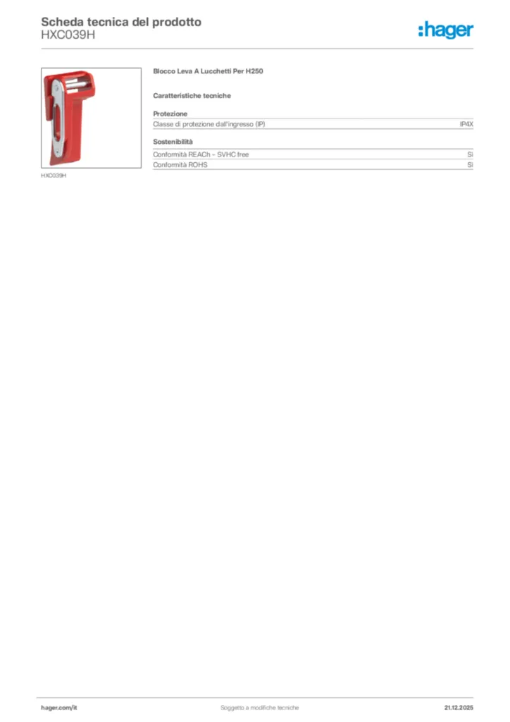 Immagine Hager Scheda tecnica del prodotto HXC039H | Hager Italia