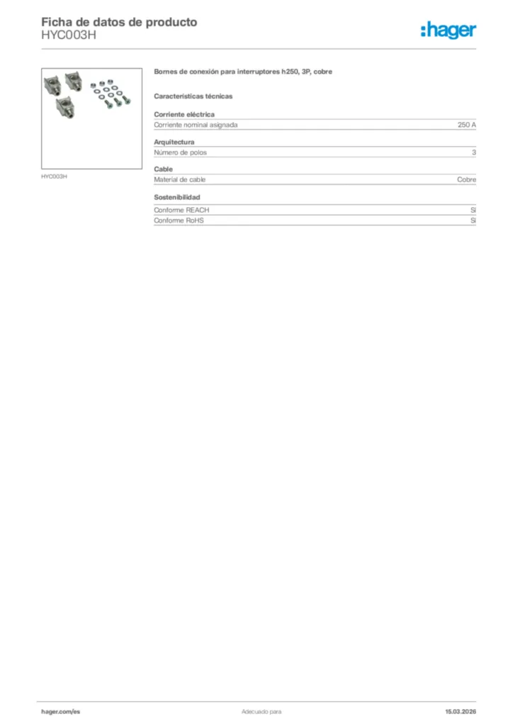 Imagen Hager Ficha de datos de producto HYC003H | Hager España