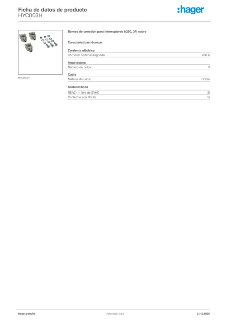 Imagen Hager Ficha de datos de producto HYC003H | Hager España