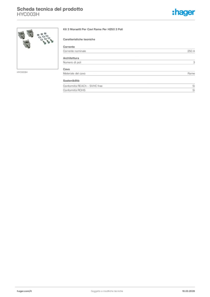 Immagine Hager Scheda tecnica del prodotto HYC003H | Hager Italia