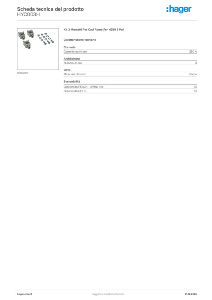 Immagine Hager Scheda tecnica del prodotto HYC003H | Hager Italia