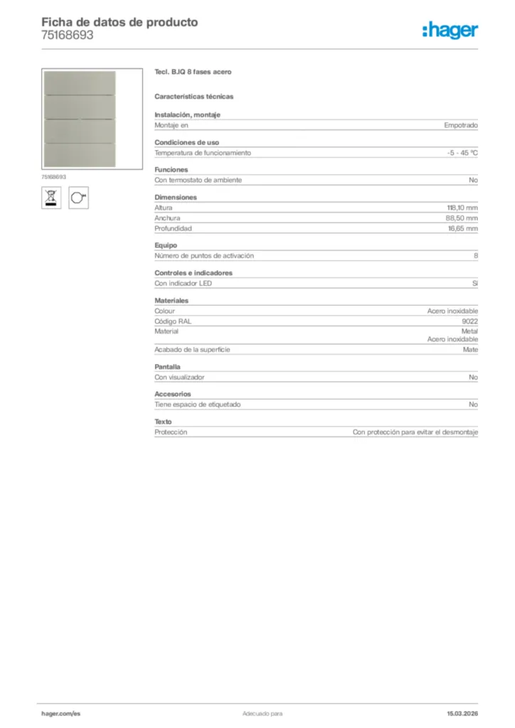 Imagen Hager Ficha de datos de producto 75168693 | Hager España