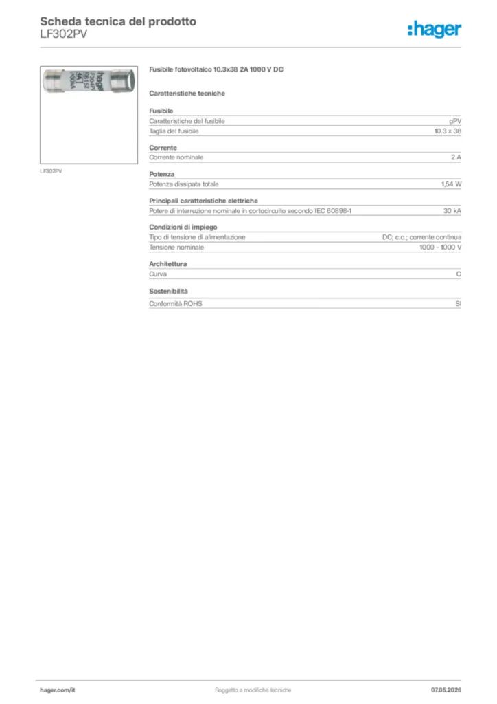 Immagine Hager Scheda tecnica del prodotto LF302PV | Hager Italia