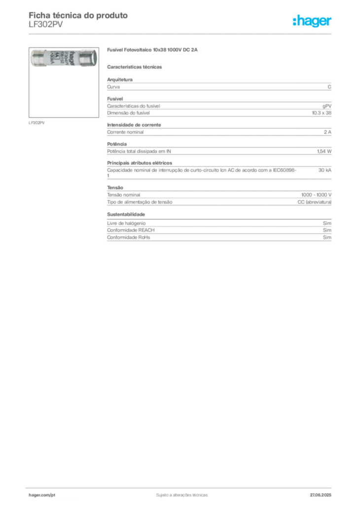Imagem Hager Ficha técnica do produto LF302PV | Hager Portugal
