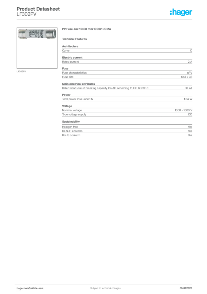 Image Hager Product data sheet LF302PV  | Hager