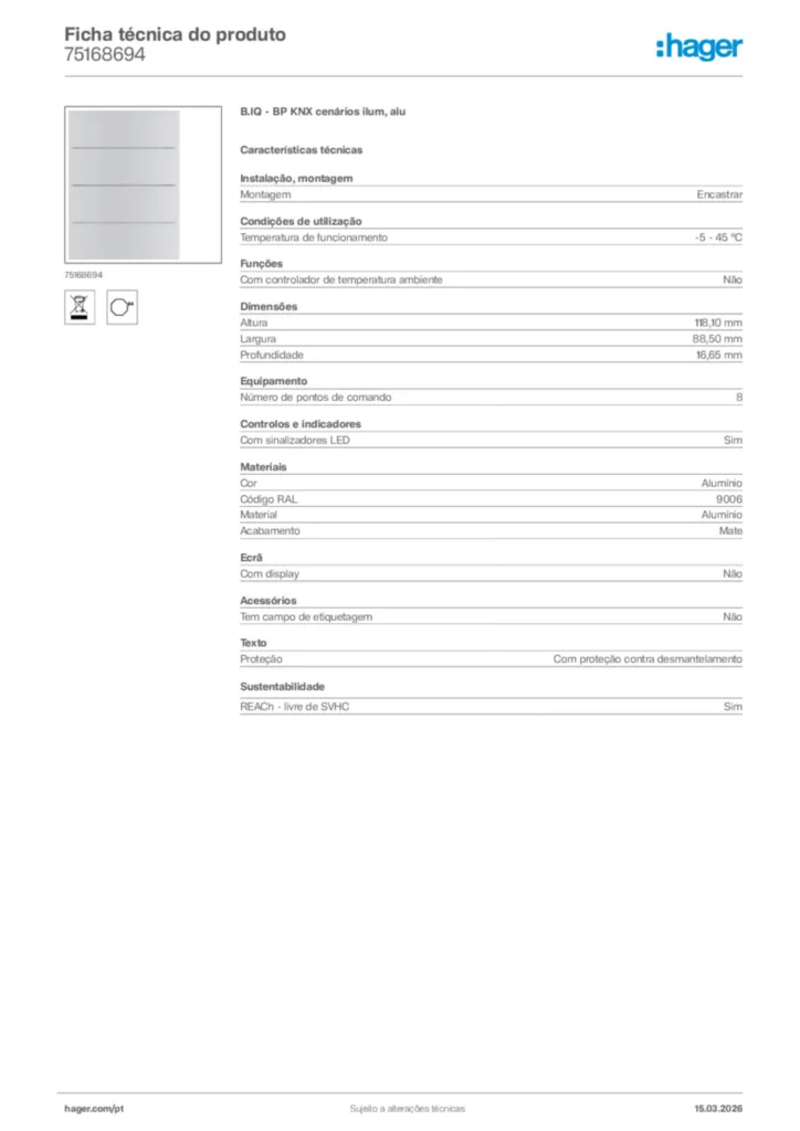 Imagem Hager Ficha técnica do produto 75168694 | Hager Portugal