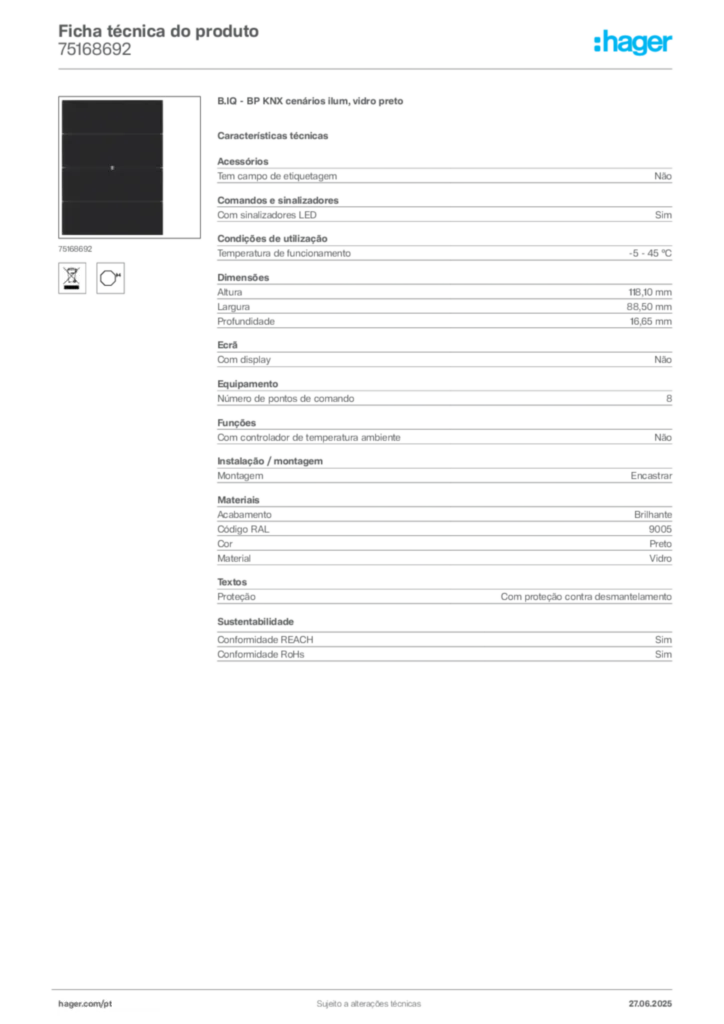 Imagem Hager Ficha técnica do produto 75168692 | Hager Portugal