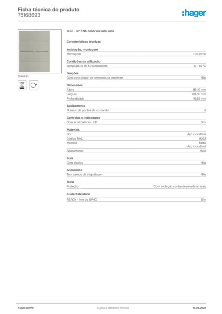 Imagem Hager Ficha técnica do produto 75168693 | Hager Portugal