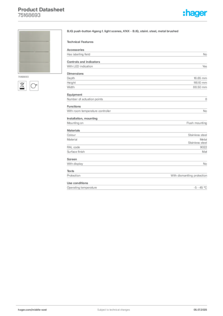 Image Hager Product data sheet 75168693  | Hager