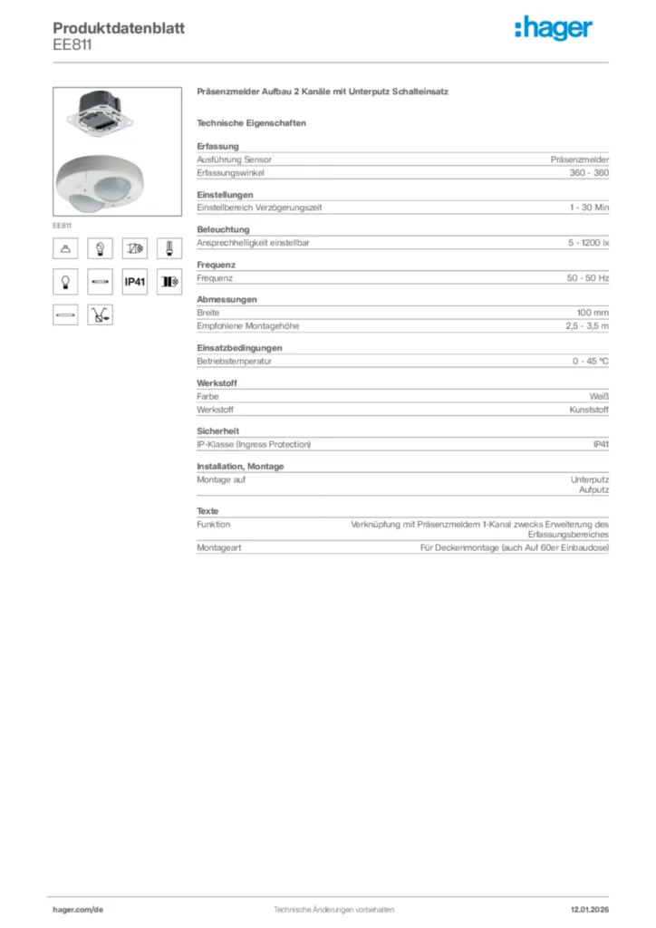 Bild Hager Produktdatenblatt EE811 | Hager Deutschland
