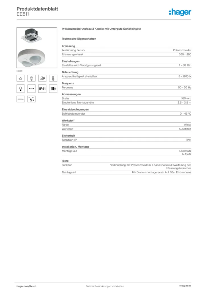 Bild Hager Produktdatenblatt EE811 | Hager Schweiz