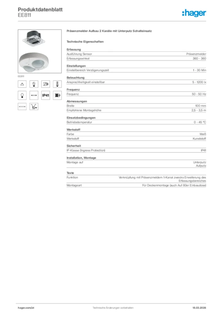 Bild Hager Produktdatenblatt EE811 | Hager Deutschland