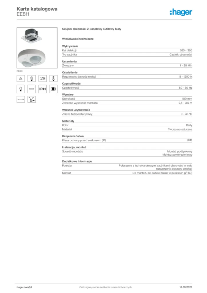 Zdjęcie Hager Karta katalogowa EE811 | Hager Polska