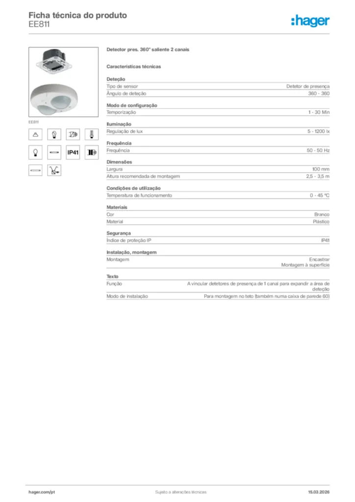 Imagem Hager Ficha técnica do produto EE811 | Hager Portugal