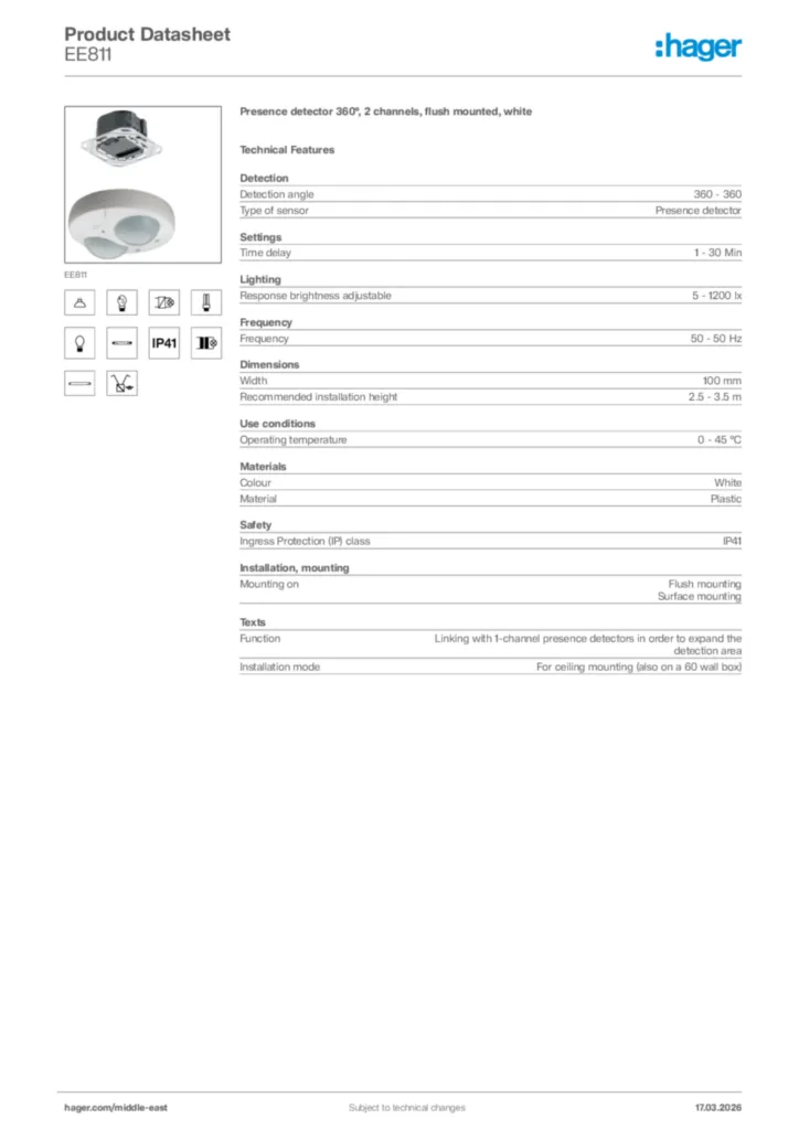 Image Hager Product data sheet EE811  | Hager