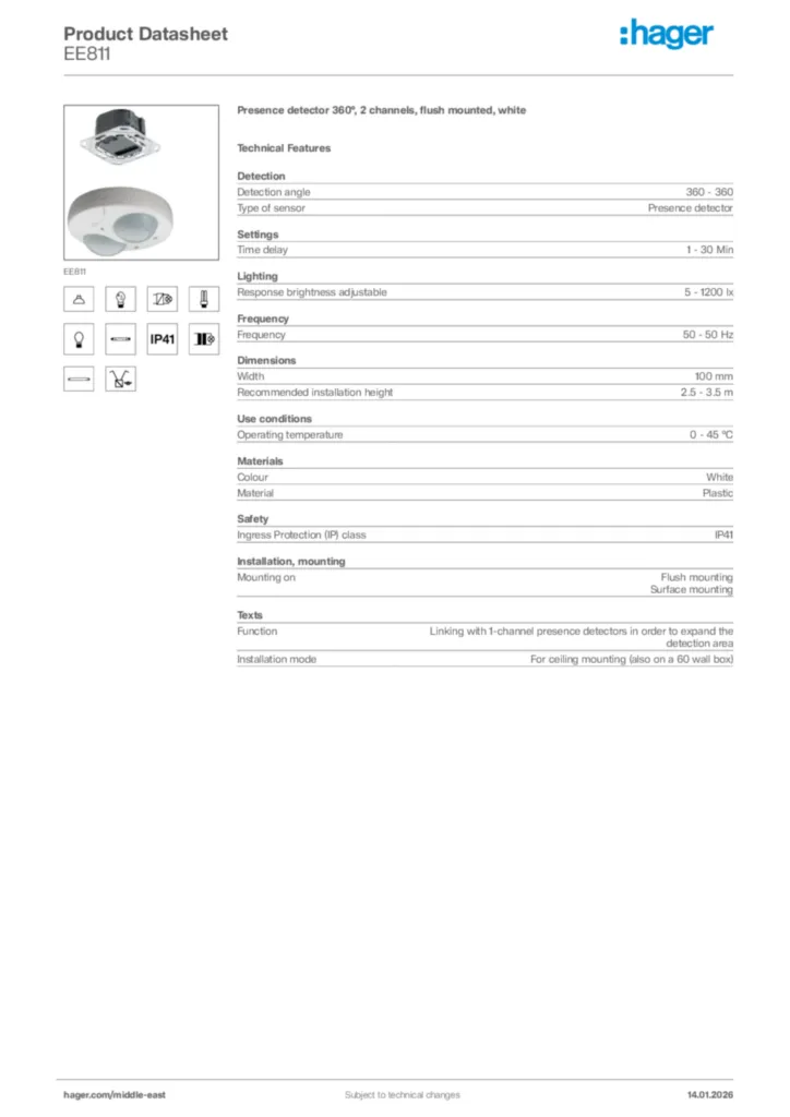 Image Hager Product data sheet EE811  | Hager