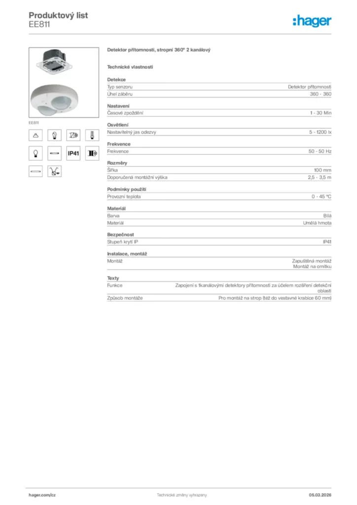 Obrázek Hager Product data sheet EE811 | Hager