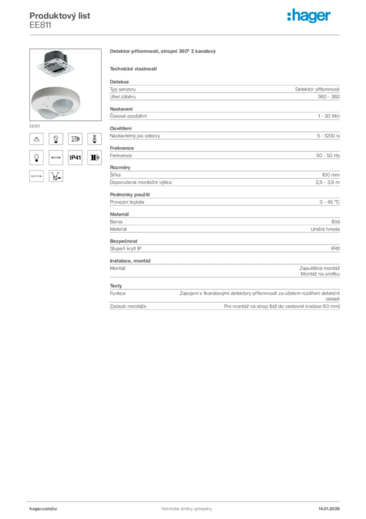 Obrázek Hager Product data sheet EE811 | Hager