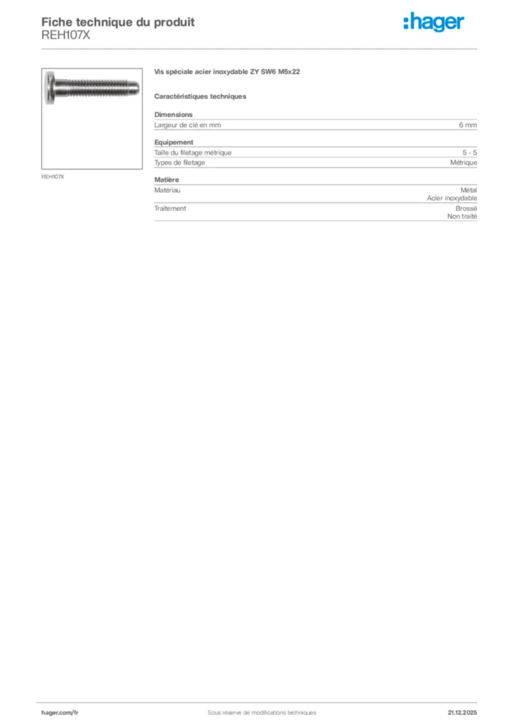 Image Hager Fiche technique du produit REH107X | Hager France