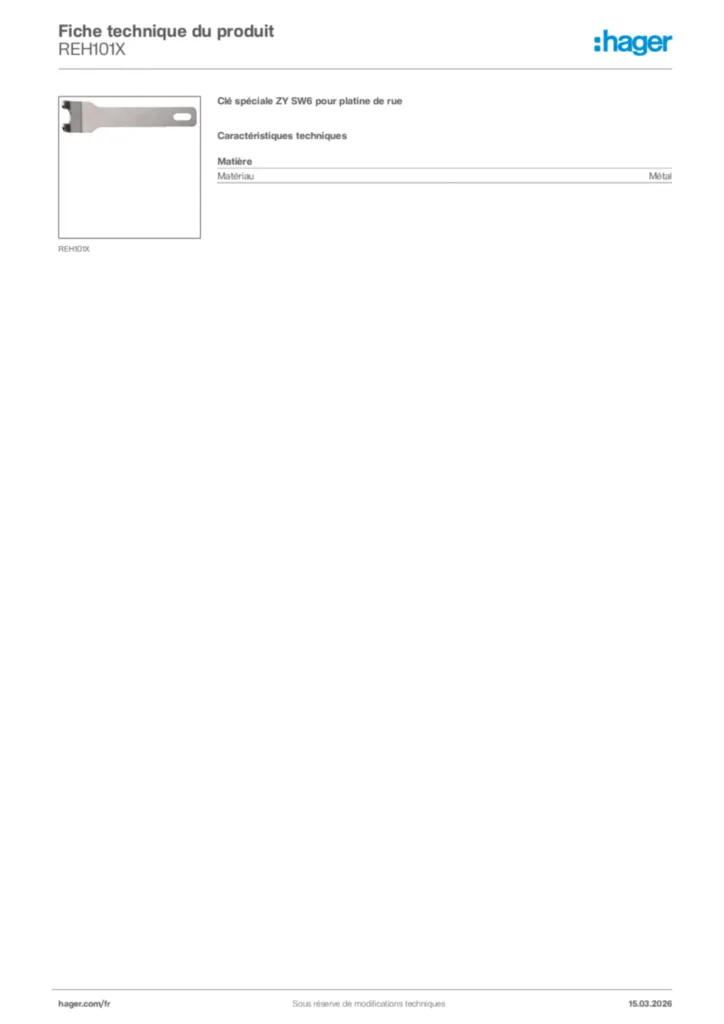 Image Hager Fiche technique du produit REH101X | Hager France