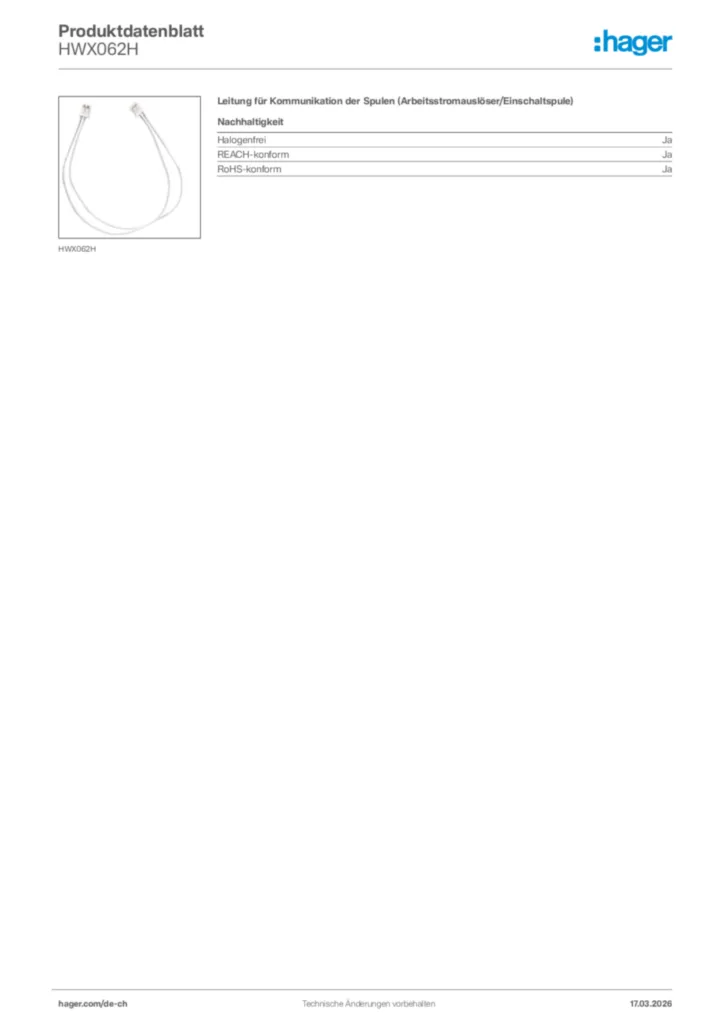 Bild Hager Produktdatenblatt HWX062H | Hager Schweiz